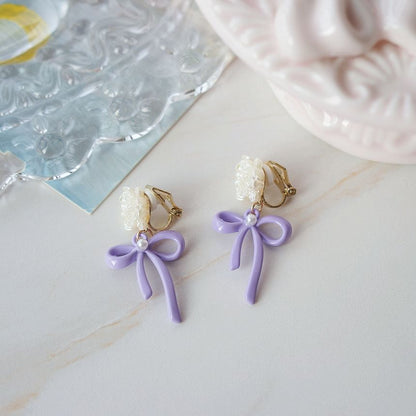 Silver Drop Clip-On / Flower Earring Bow Sterling 925