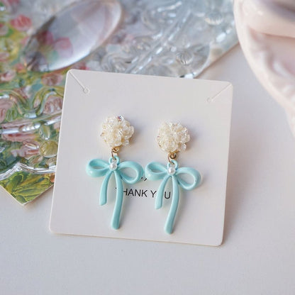 Silver Drop Clip-On / Flower Earring Bow Sterling 925
