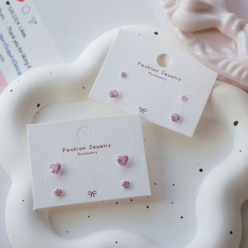 of Stud Sterling 4: Set 925 Silver Earring CZ