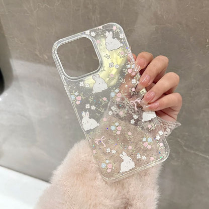 Phone Case Set Rabbit Print Bead Strap /