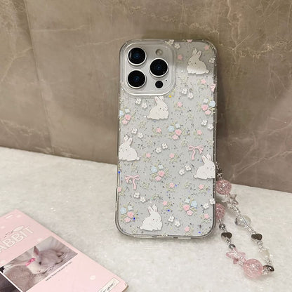 Phone Case Set Rabbit Print Bead Strap /