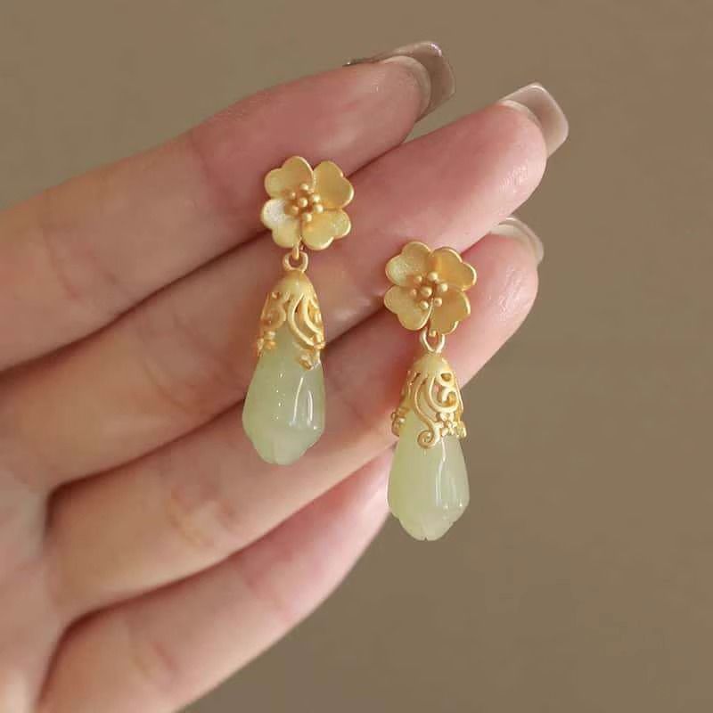 Gemstone Drop Floral Faux Alloy Earring