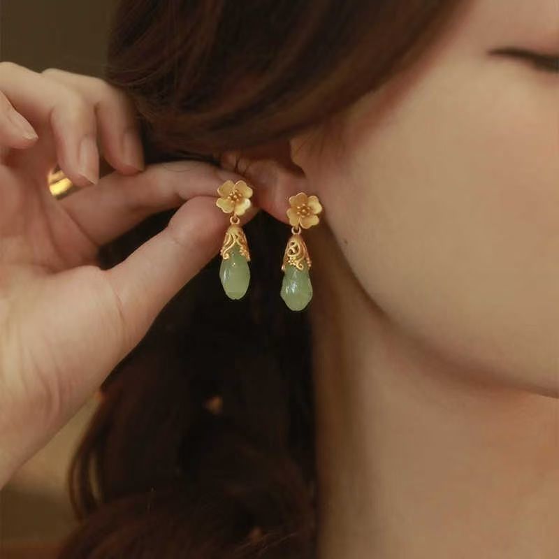 Gemstone Drop Floral Faux Alloy Earring