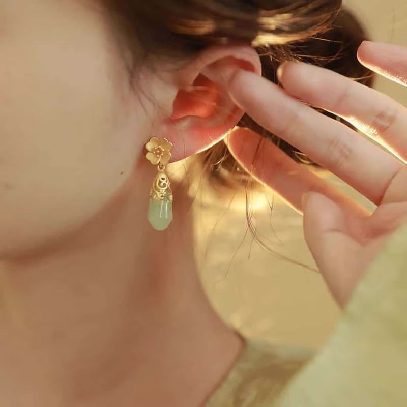 Gemstone Drop Floral Faux Alloy Earring
