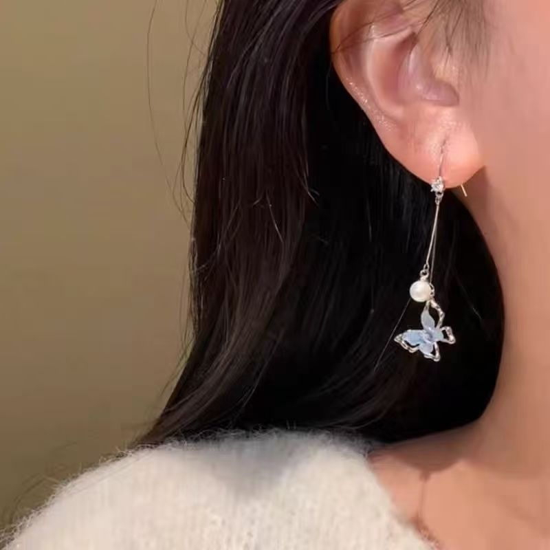 Earring Alloy Butterfly Pearl Faux Dangle