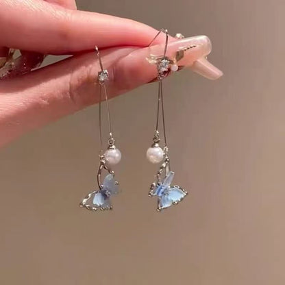 Earring Alloy Butterfly Pearl Faux Dangle