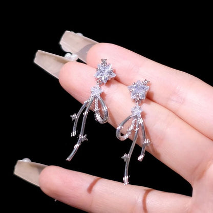 Earring Rhinestone Bow Alloy Star Drop