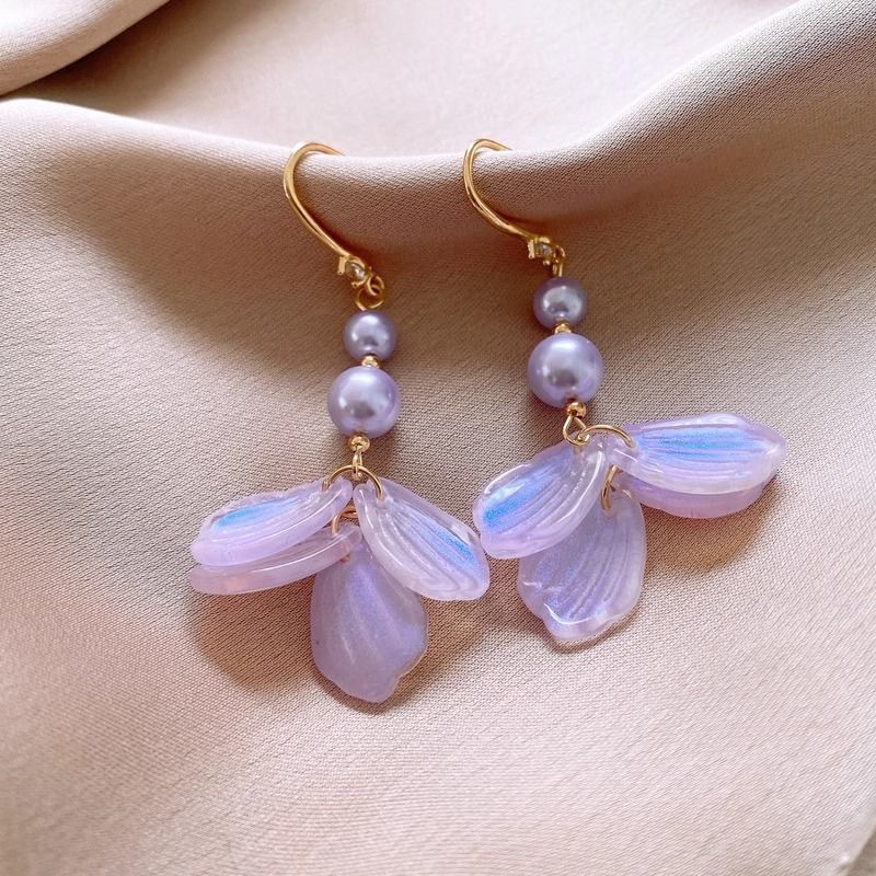Earring Petal Faux Pearl Alloy Dangle