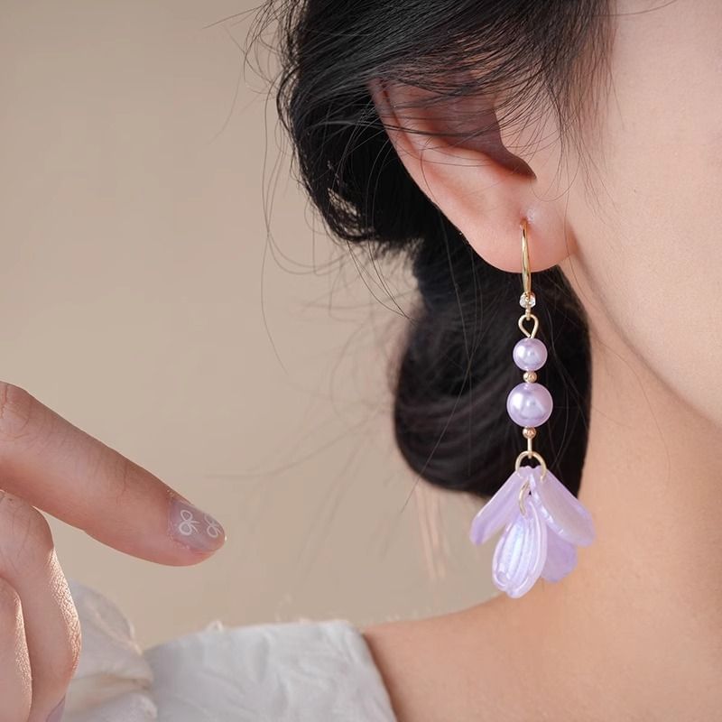 Earring Petal Faux Pearl Alloy Dangle