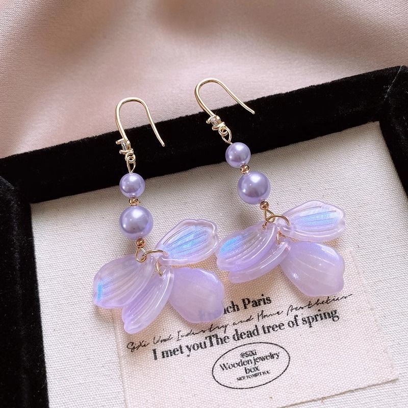 Earring Petal Faux Pearl Alloy Dangle