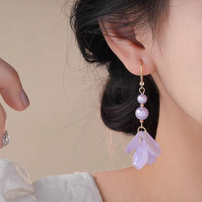 Earring Petal Faux Pearl Alloy Dangle
