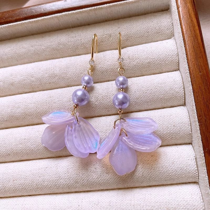 Earring Petal Faux Pearl Alloy Dangle
