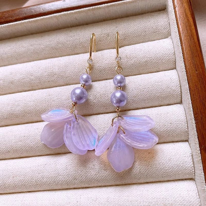 Earring Petal Faux Pearl Alloy Dangle