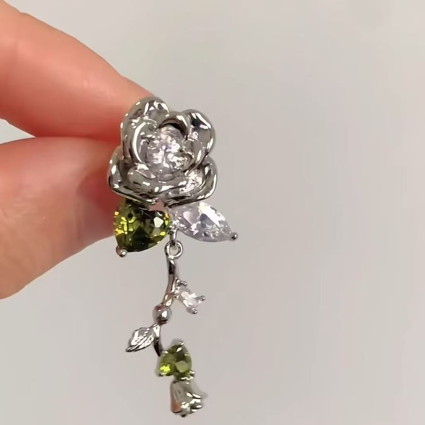 Rhinestone Dangle Earring Alloy Floral