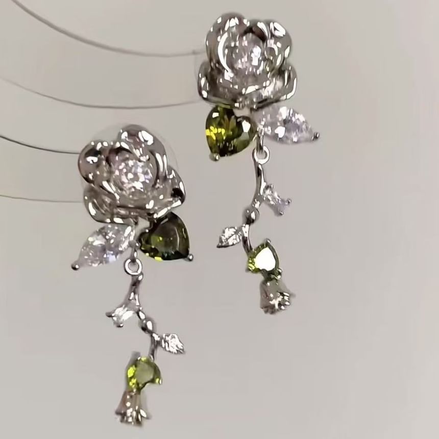 Rhinestone Dangle Earring Alloy Floral
