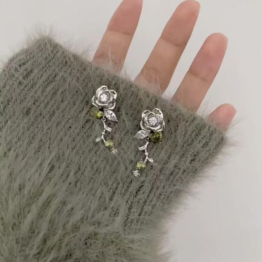 Rhinestone Dangle Earring Alloy Floral