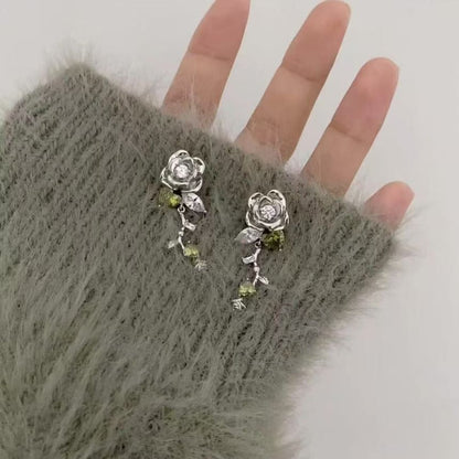Rhinestone Dangle Earring Alloy Floral