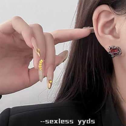 Cuff Alloy Ear Stud Crystal Faux Heart