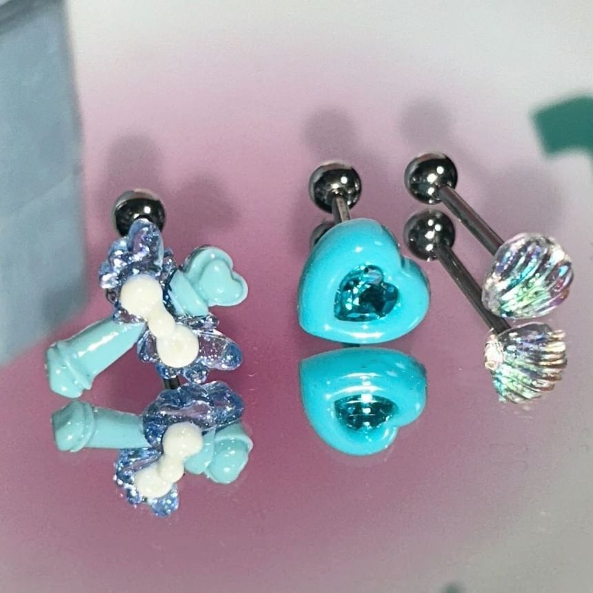 Rhinestone 3: Wand Stud Set of Alloy Shell / Earring Heart