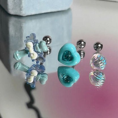 Rhinestone 3: Wand Stud Set of Alloy Shell / Earring Heart