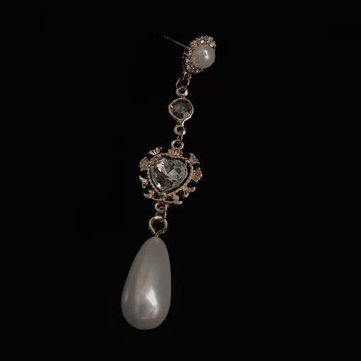 Earring Heart Rhinestone Alloy Dangle Pearl Faux