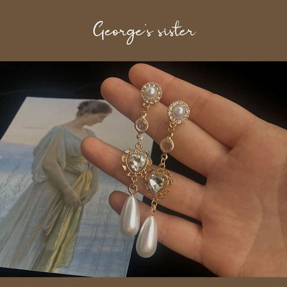Earring Heart Rhinestone Alloy Dangle Pearl Faux