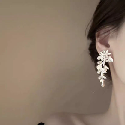 Floral Earring Faux Pearl Dangle Alloy