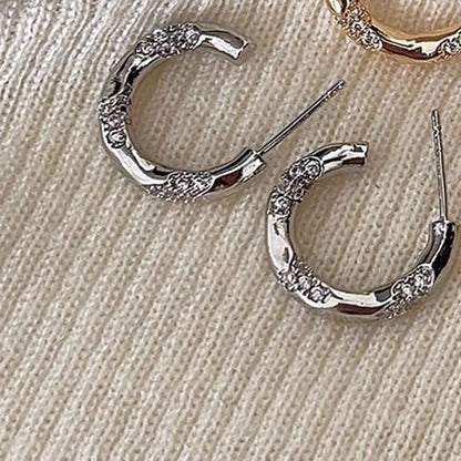 Alloy Open Earring Hoop Rhinestone