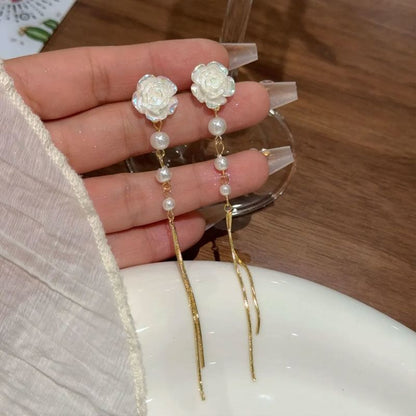 Faux Pearl Floral Threader Alloy Earring