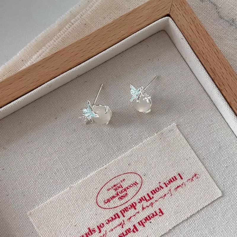 Enamel Butterfly Cabochon Stud Earring