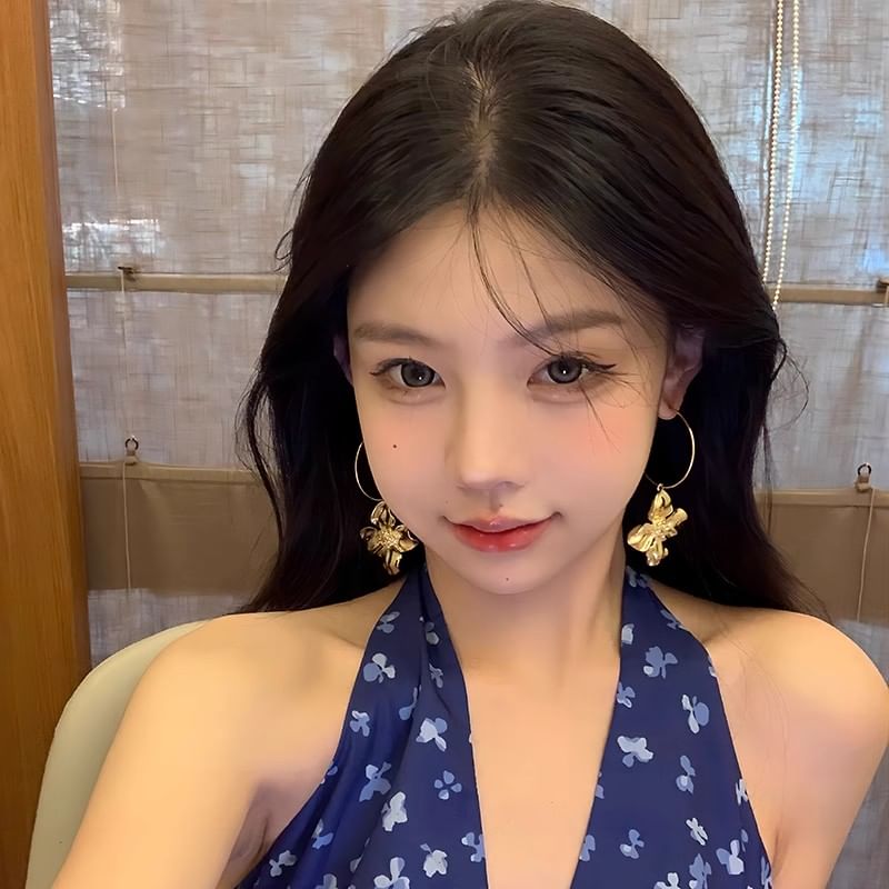 Flower Earring Drop Hoop