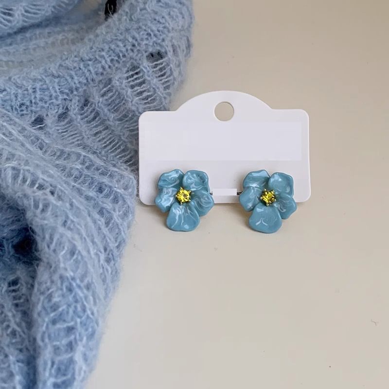 Stud Rhinestone Flower Enamel Earring