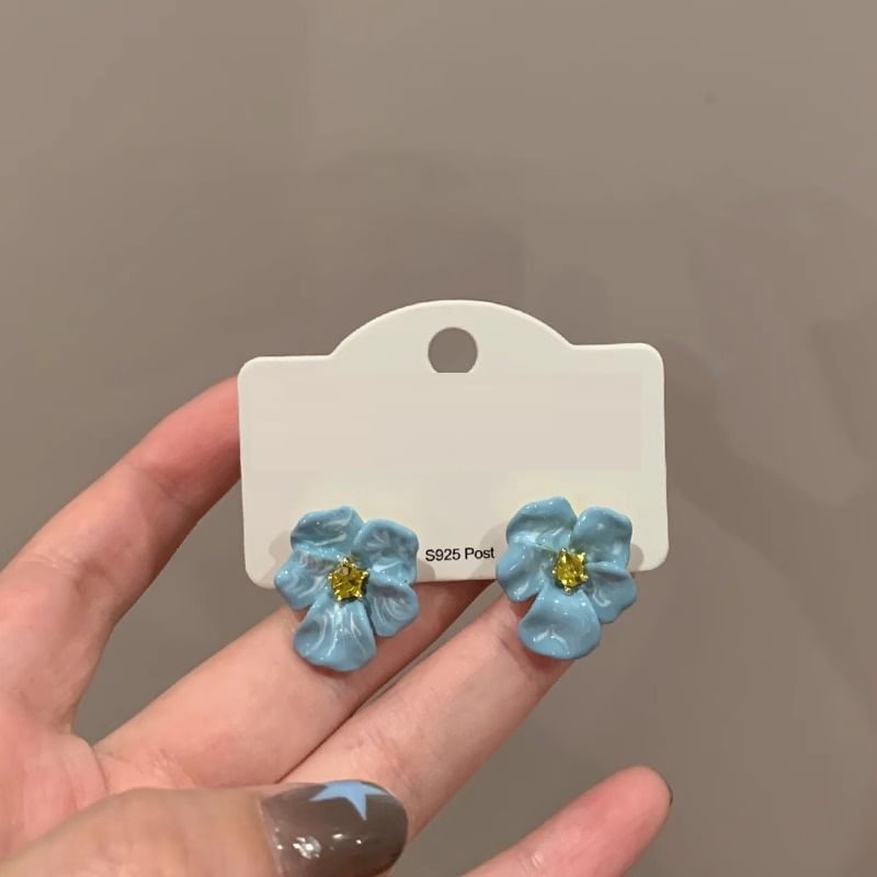 Stud Rhinestone Flower Enamel Earring