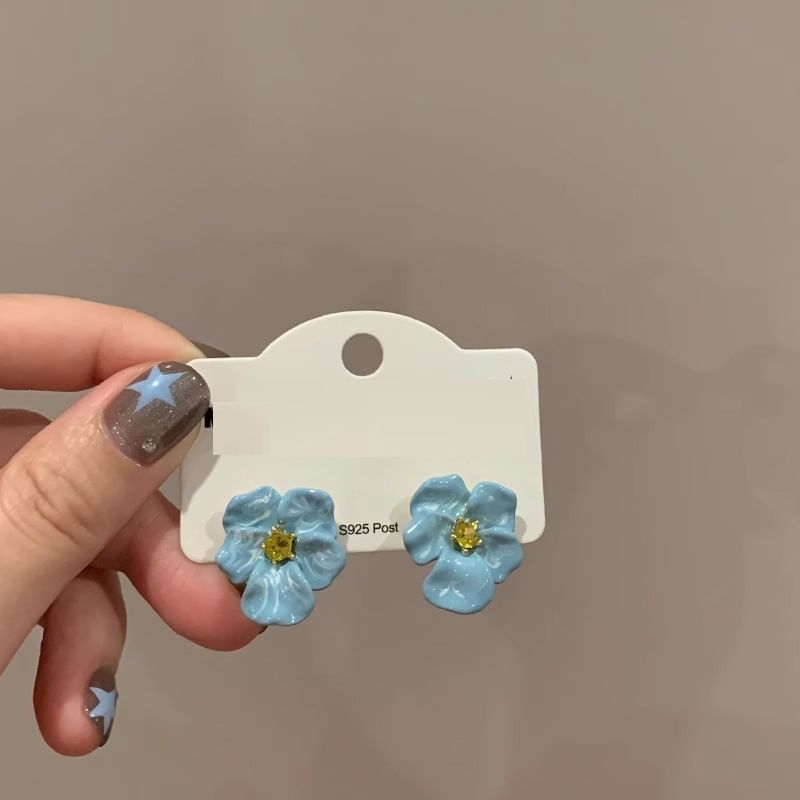 Stud Rhinestone Flower Enamel Earring