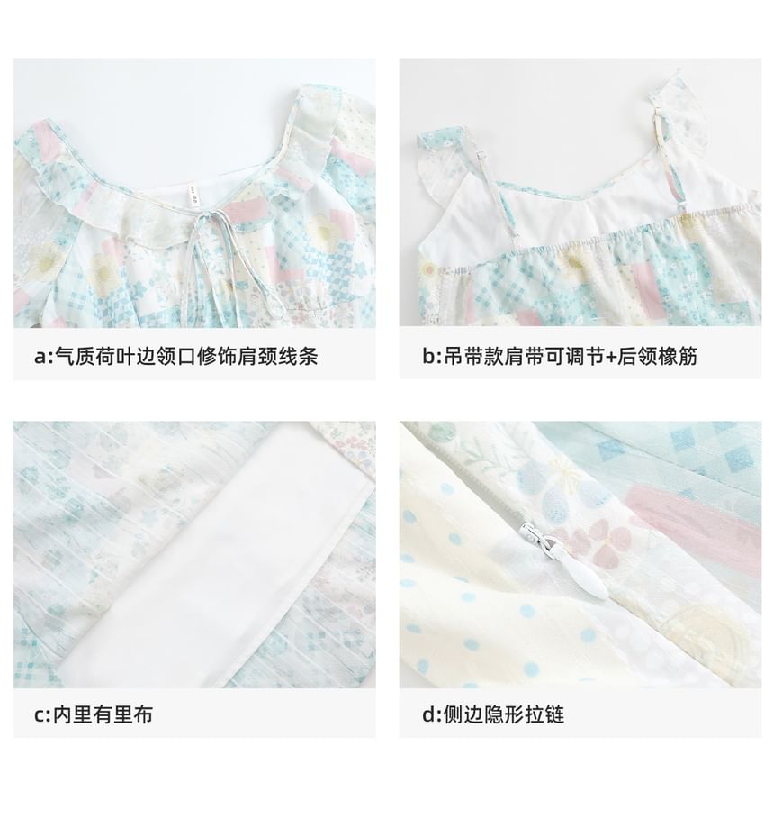 Short-Sleeve Collar Floral Bow Midi A-Line Dress / Sleeveless Sundress