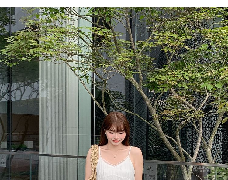 Spaghetti Strap Plain Tiered Midi A-Line Dress