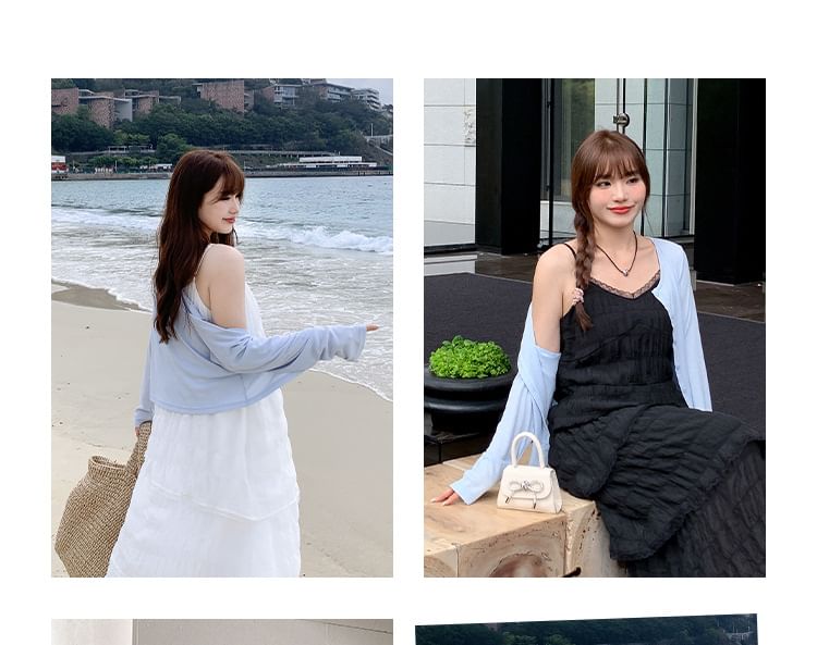 Spaghetti Strap Plain Tiered Midi A-Line Dress