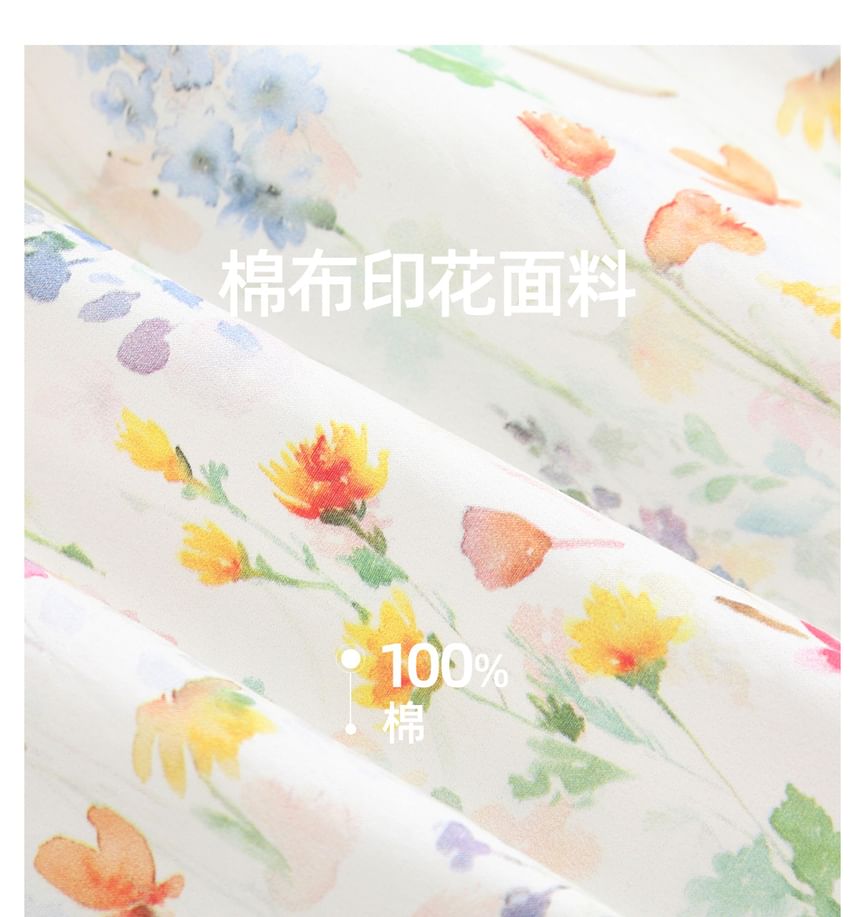 Spaghetti Strap Floral Bow Ruffle Trim A-Line Sundress