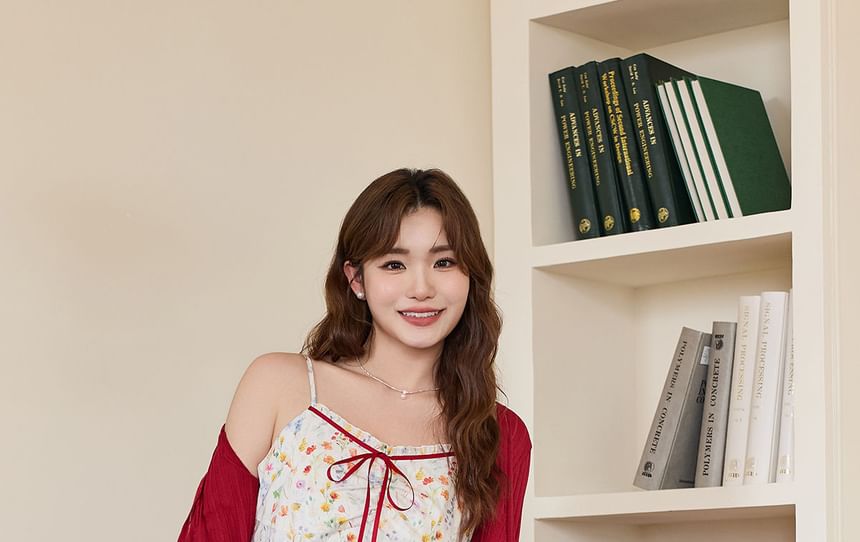 Spaghetti Strap Floral Bow Ruffle Trim A-Line Sundress