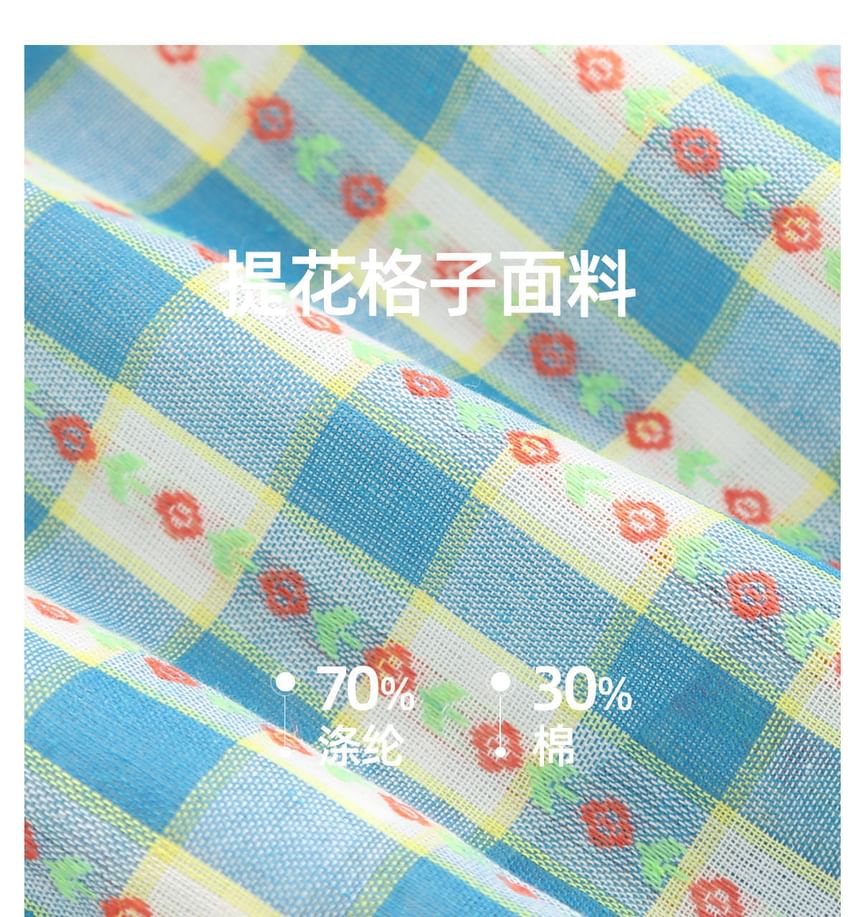 Short-Sleeve Square Neck Plaid Bow A-Line Dress (Various Designs)