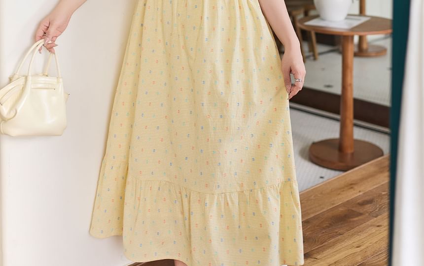 Short-Sleeve Square Neck Plaid Bow A-Line Dress (Various Designs)