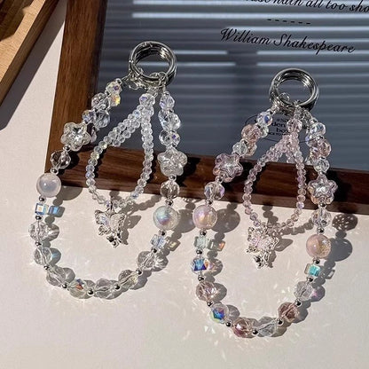 Strap Crystal Lanyard Beaded with Butterfly Wrist Faux Pad Phone