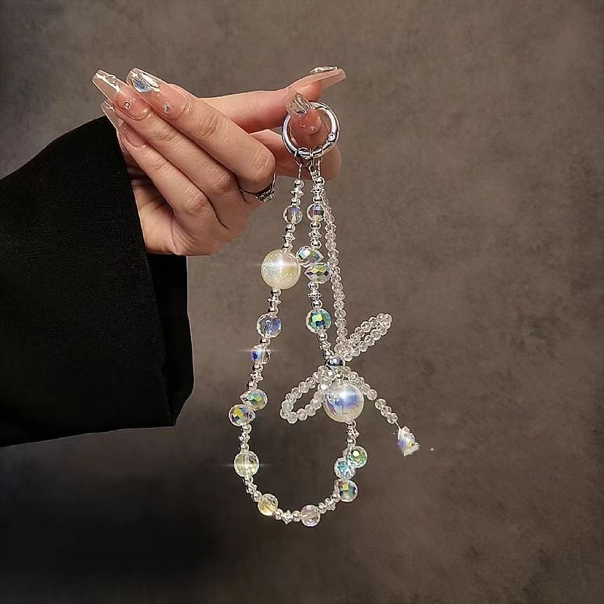 Faux Wrist Beaded Strap Crystal Bow Phone