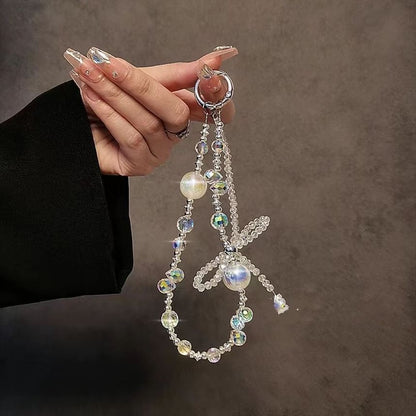 Faux Wrist Beaded Strap Crystal Bow Phone