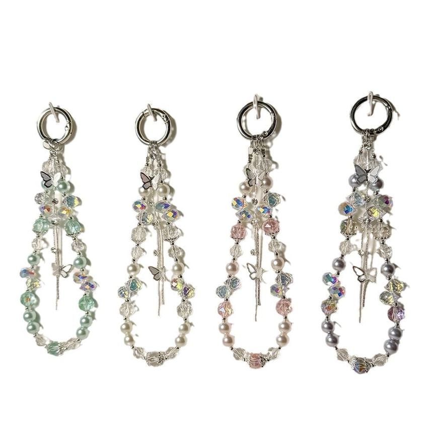 Butterfly Wrist Faux Strap Lanyard Pearl Pad with Phone