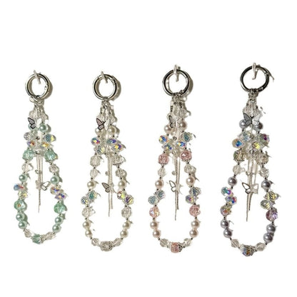 Butterfly Wrist Faux Strap Lanyard Pearl Pad with Phone