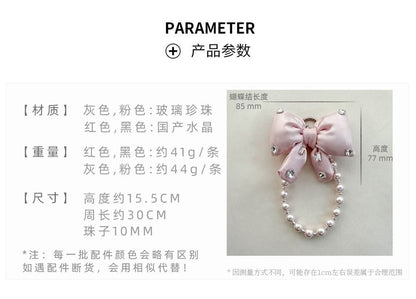 Phone Lanyard Pearl Rhinestone Pad Charm Bow Faux with