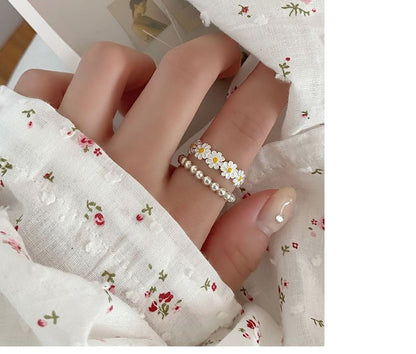 Open Enamel Daisy Sterling 925 Silver Ring