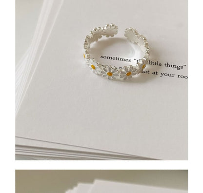 Open Enamel Daisy Sterling 925 Silver Ring
