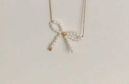 Silver 925 Bow Beaded Necklace Sterling